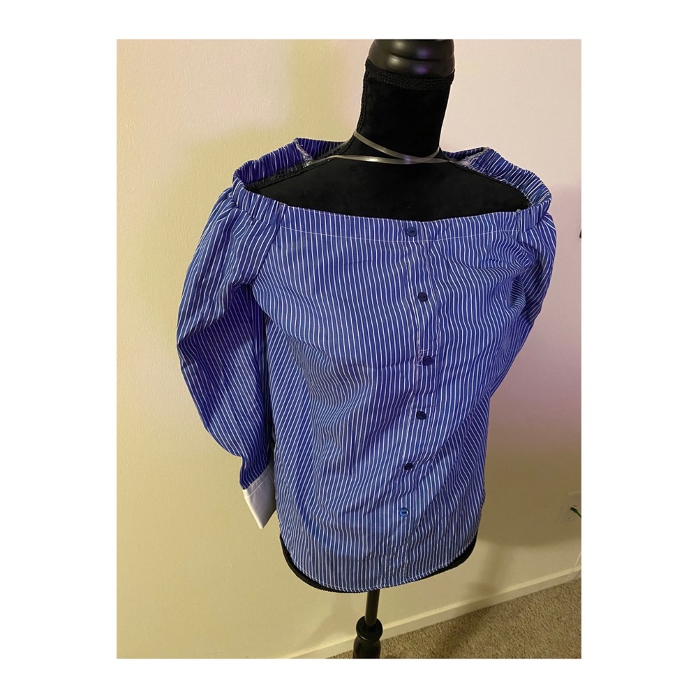 Blue Striped Off The Shoulder Shirt?